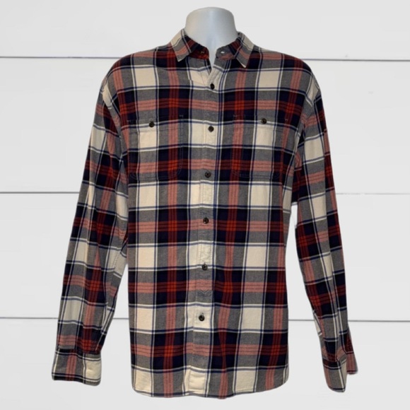 Lucky Brand Men’s XL Plaid Button-Front Shirt – Red, Navy, Cream – Long Sleeve - Picture 1 of 10